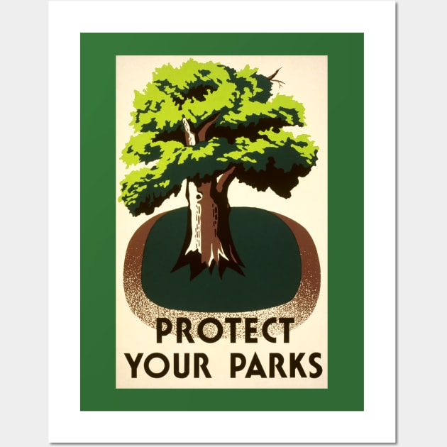 Restored Vintage 1930s WPA "Protect Your Parks" Poster Print Wall Art by vintageposterco